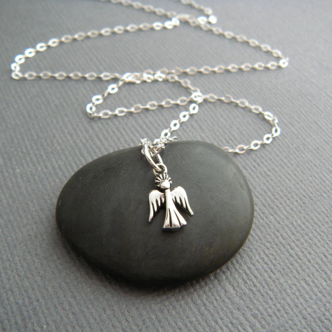 Tiny Angel Necklace – Sterling Silver 3/8" Charm on 18" Chain