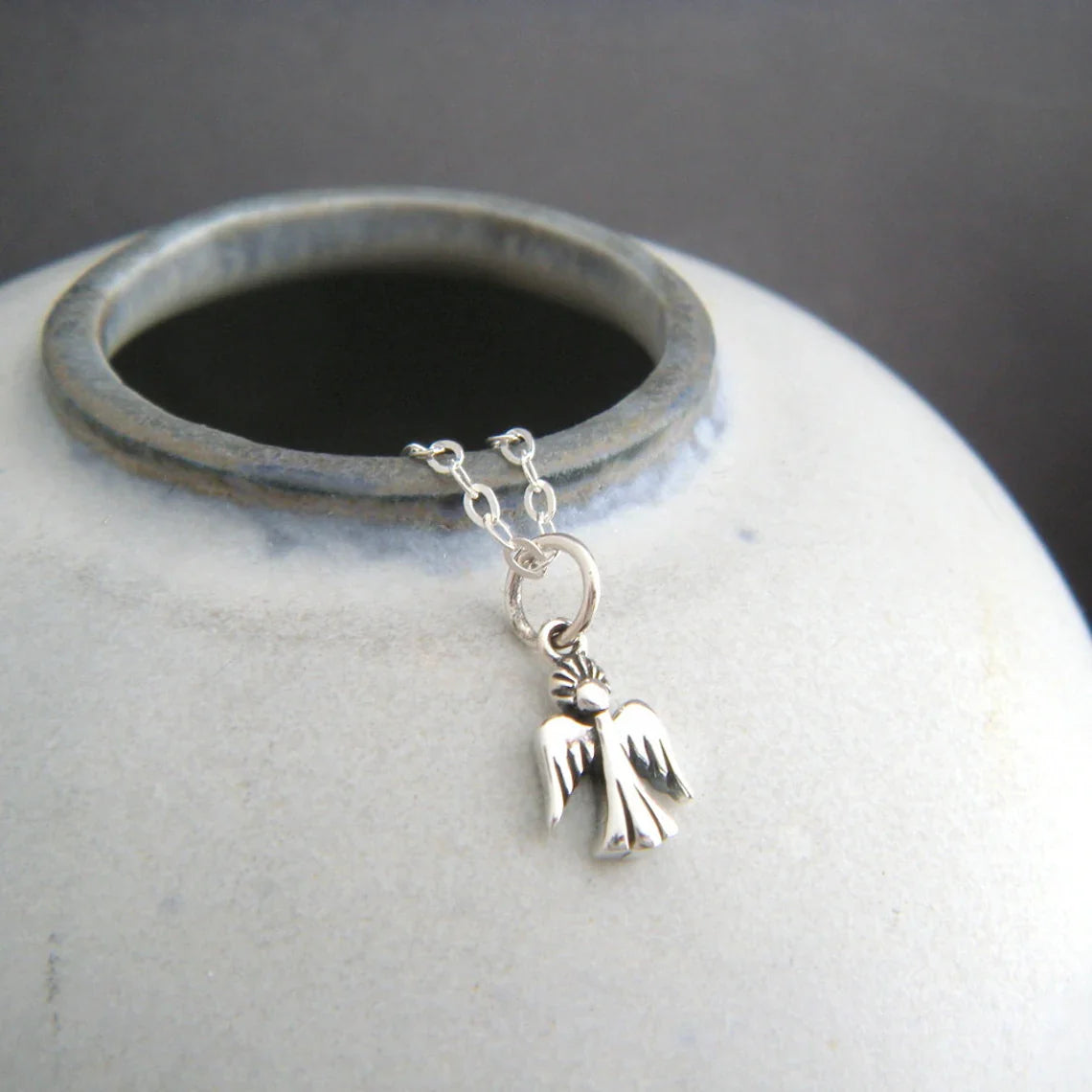 Tiny Angel Necklace – Sterling Silver 3/8" Charm on 18" Chain