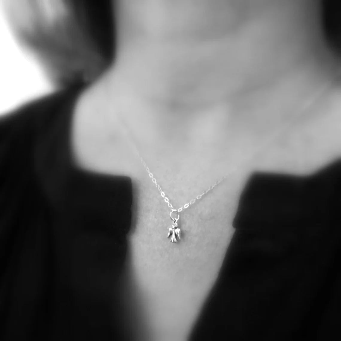Tiny Angel Necklace – Sterling Silver 3/8" Charm on 18" Chain