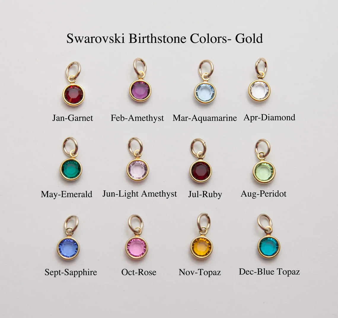 Family Name Birthstone Bangle – Adjustable Stainless Steel with Initial & Swarovski Drops