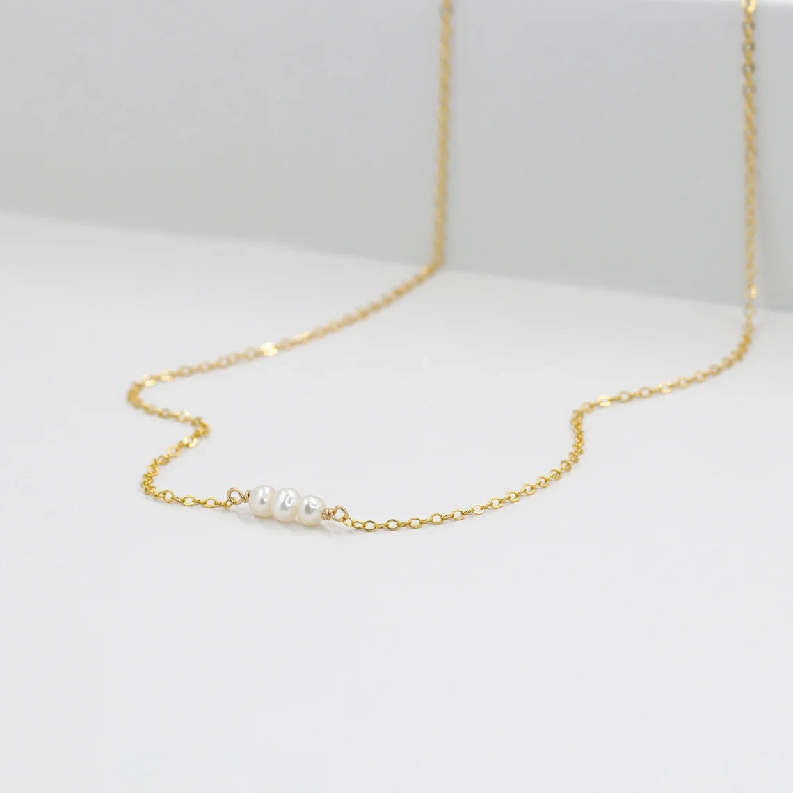 Tiny Trio Freshwater Pearl Necklace – Sterling Silver or 14k Gold Filled