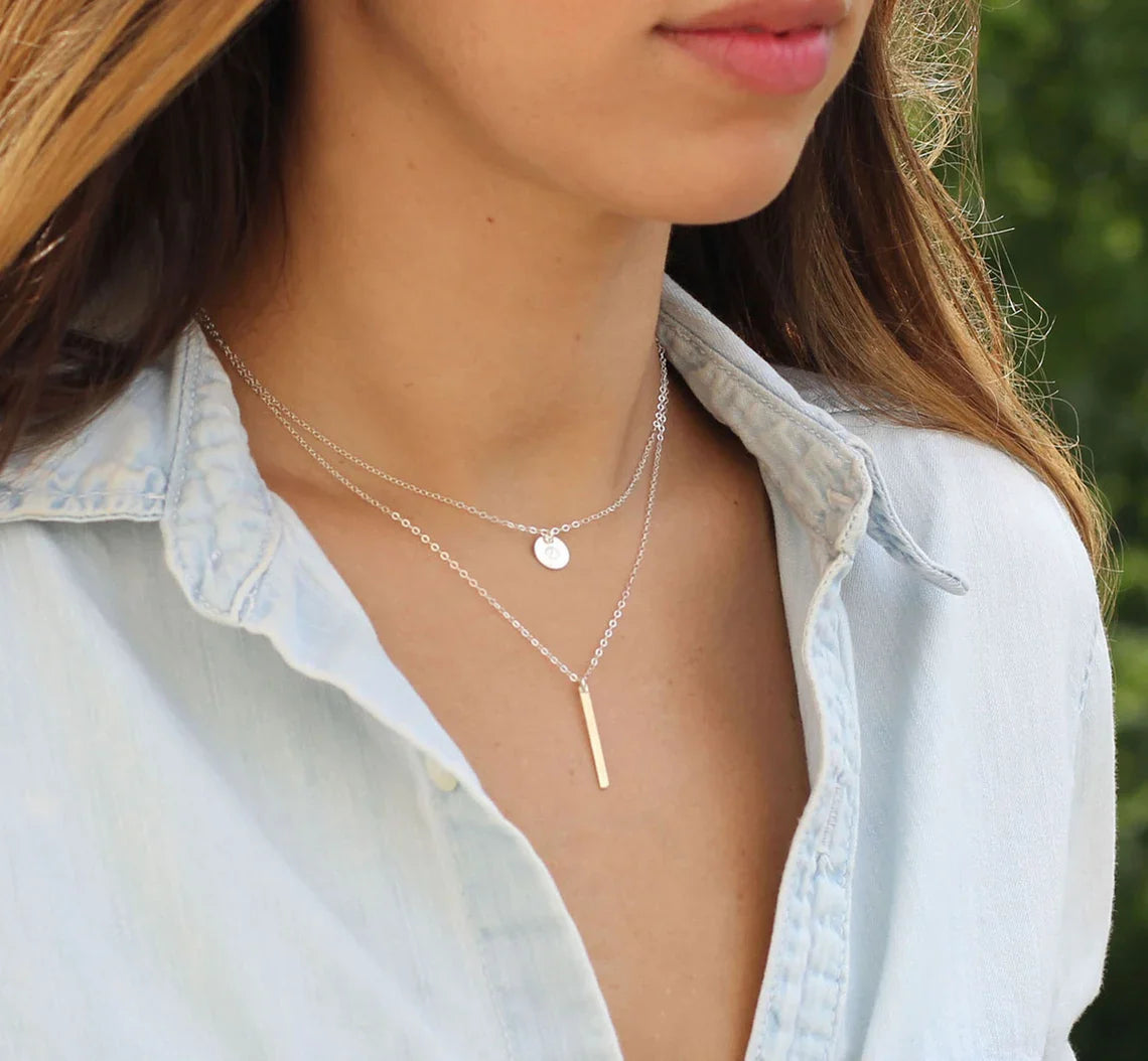 Tiny Initial Necklace - Hand Stamped Sterling Silver Initial Necklace