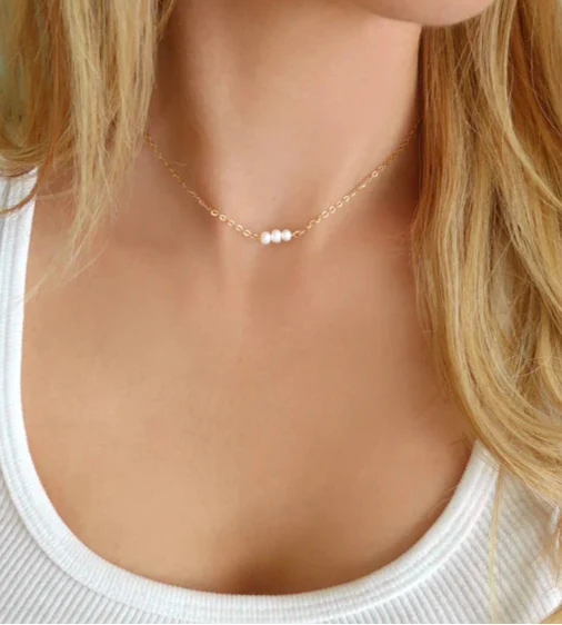Tiny Trio Freshwater Pearl Necklace – Sterling Silver or 14k Gold Filled