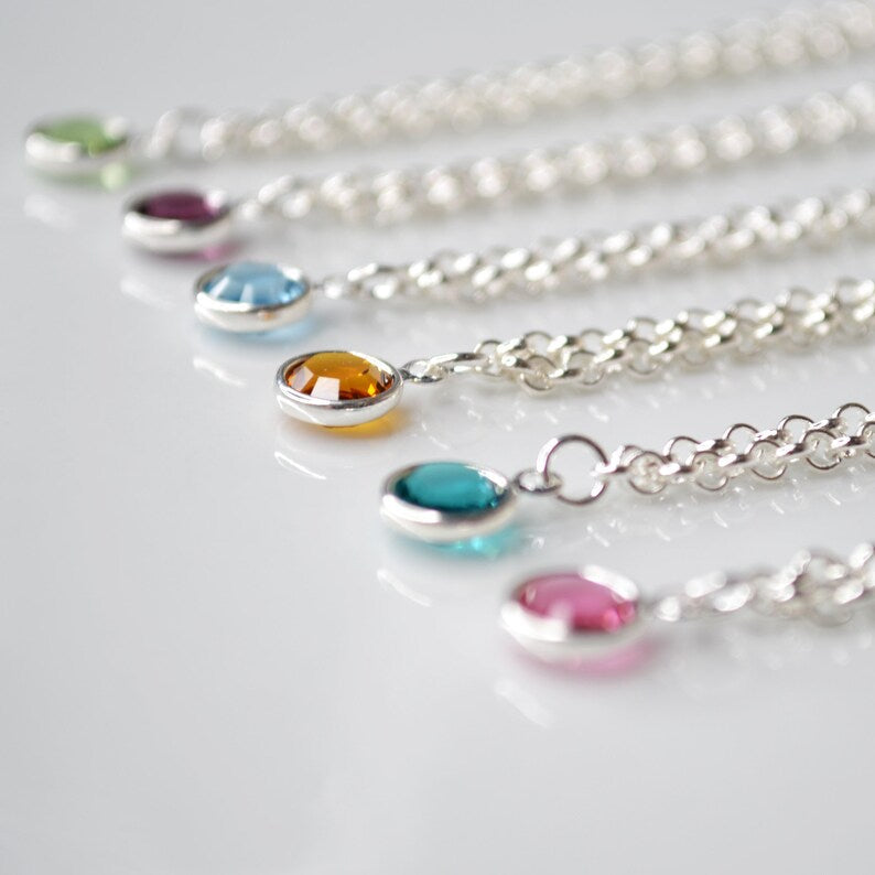 Girls Swarovski Birthstone Necklace – Sterling Silver or 14k Gold Filled