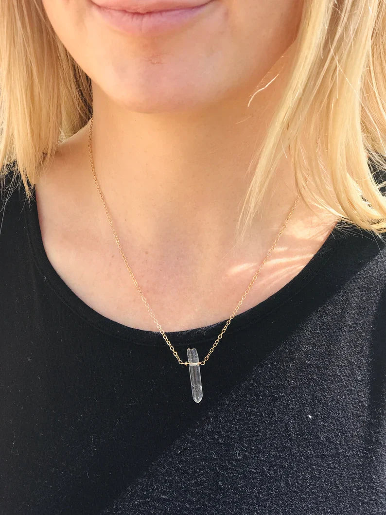 Single Quartz Crystal Necklace – Gold Filled, Wire Wrapped, Choose Your Length, Made to Order