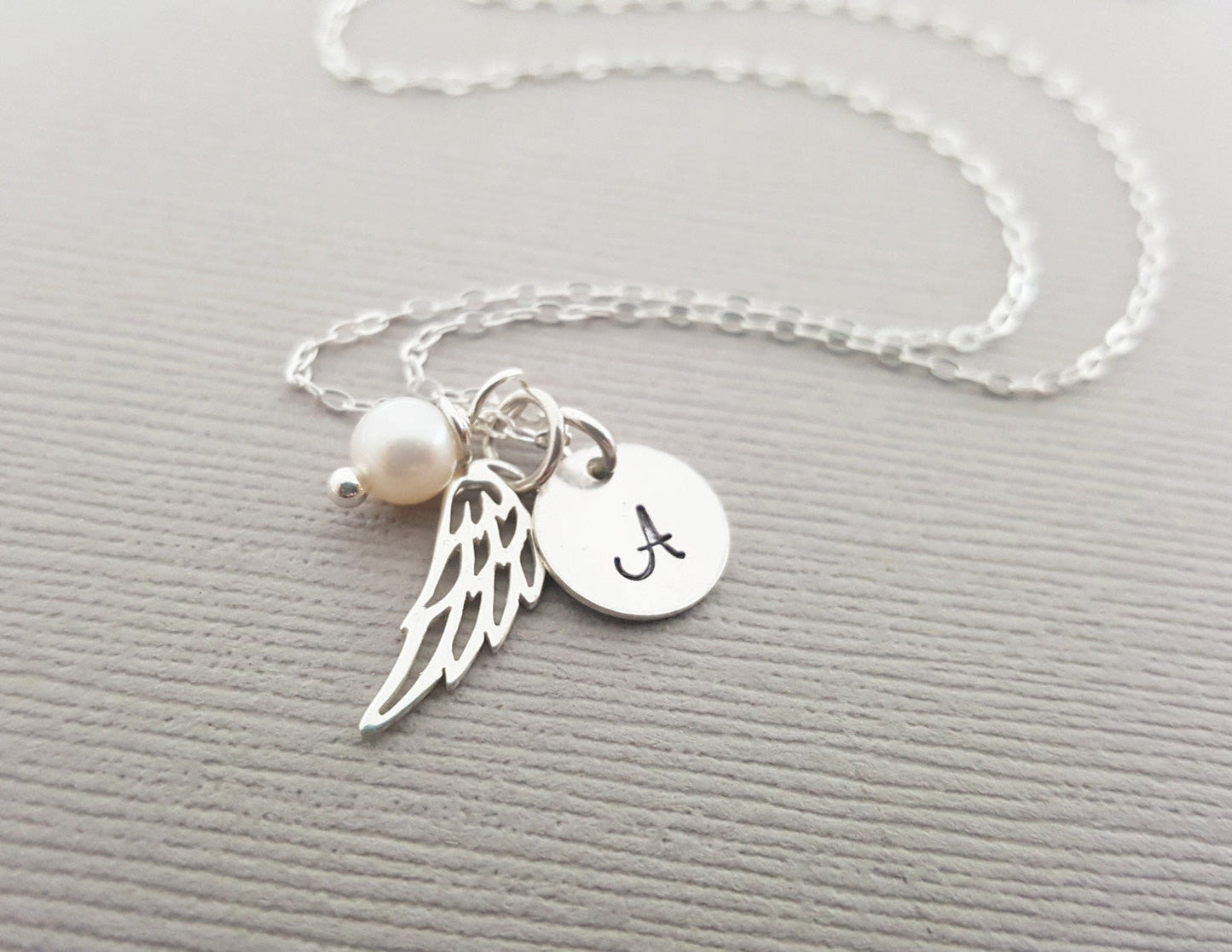 Personalized Angel Wing Sterling Silver Necklace
