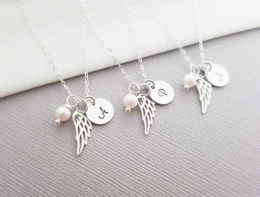 Personalized Angel Wing Sterling Silver Necklace