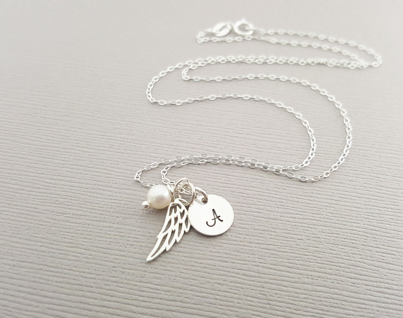 Personalized Angel Wing Sterling Silver Necklace