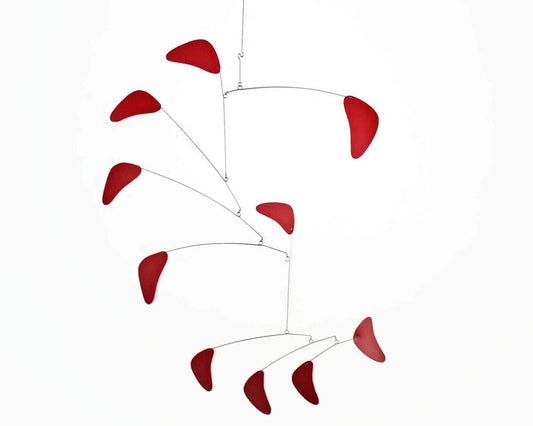 Cascade Style Kinetic Mobile – Modern Hanging Art in Red for Office or Home