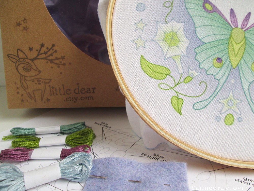 Luna Moth Butterfly Hand Embroidery Kit