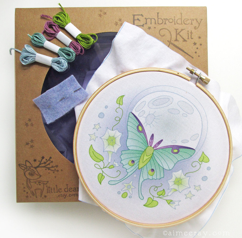 Luna Moth Butterfly Hand Embroidery Kit