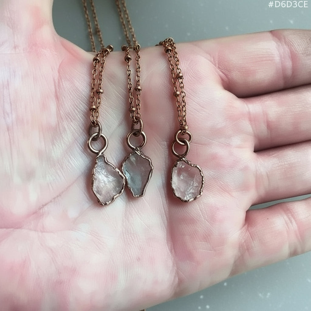 Raw Rose Quartz Necklace — Handcrafted Copper Talisman for Self Love