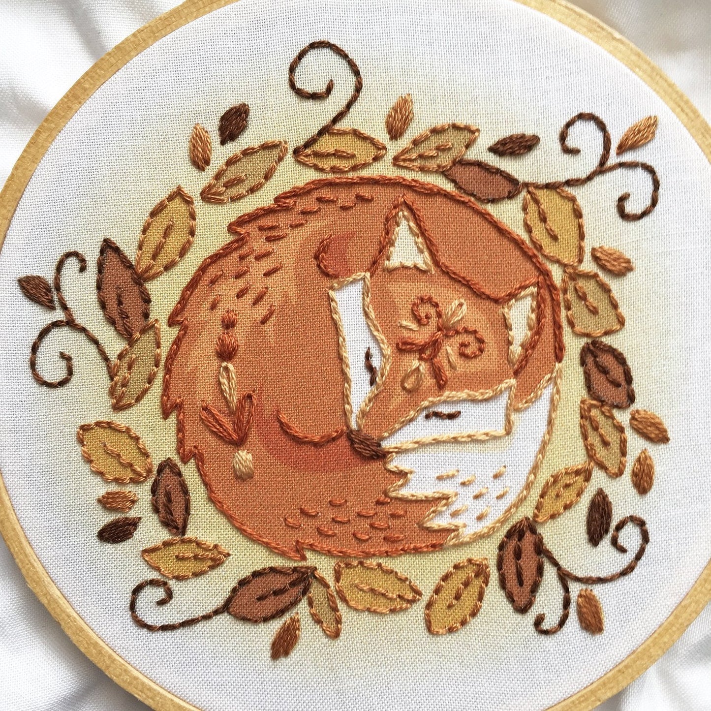 Sleeping Fox Hand Embroidery complete kit