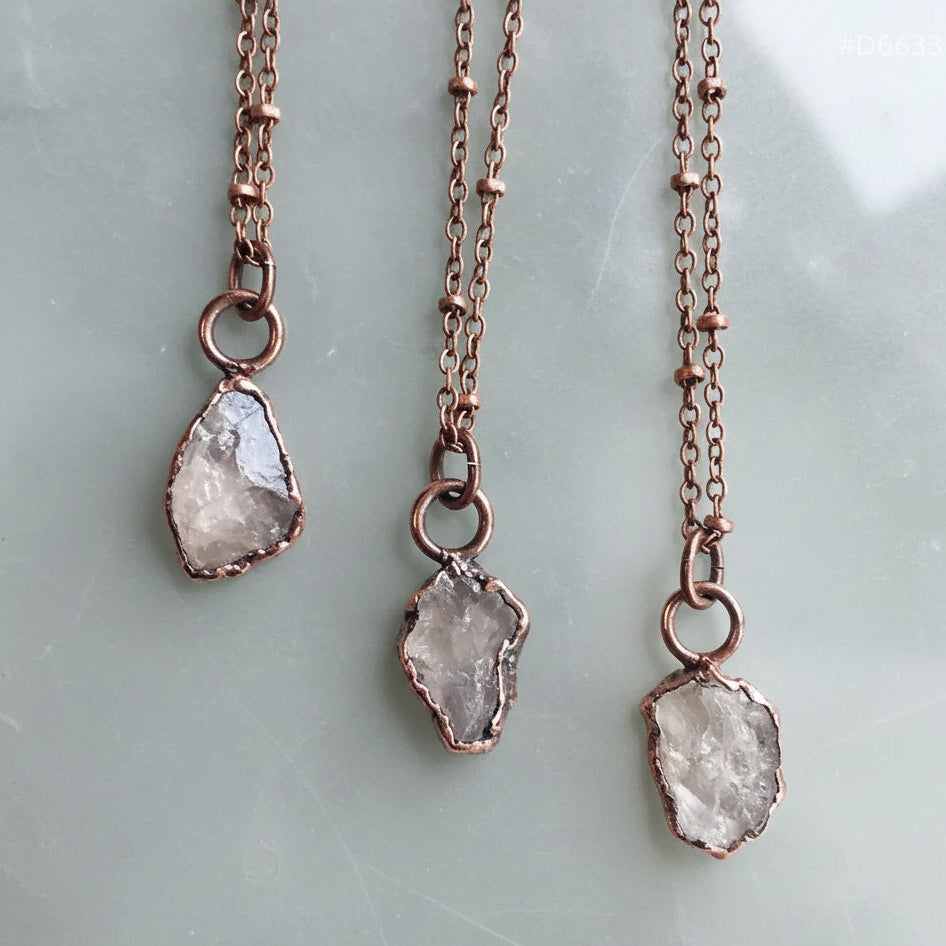 Raw Rose Quartz Necklace — Handcrafted Copper Talisman for Self Love