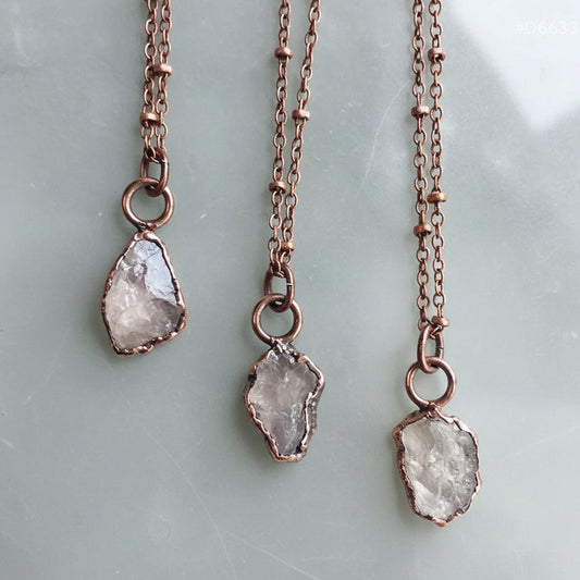 Raw Rose Quartz Necklace — Handcrafted Copper Talisman for Self Love