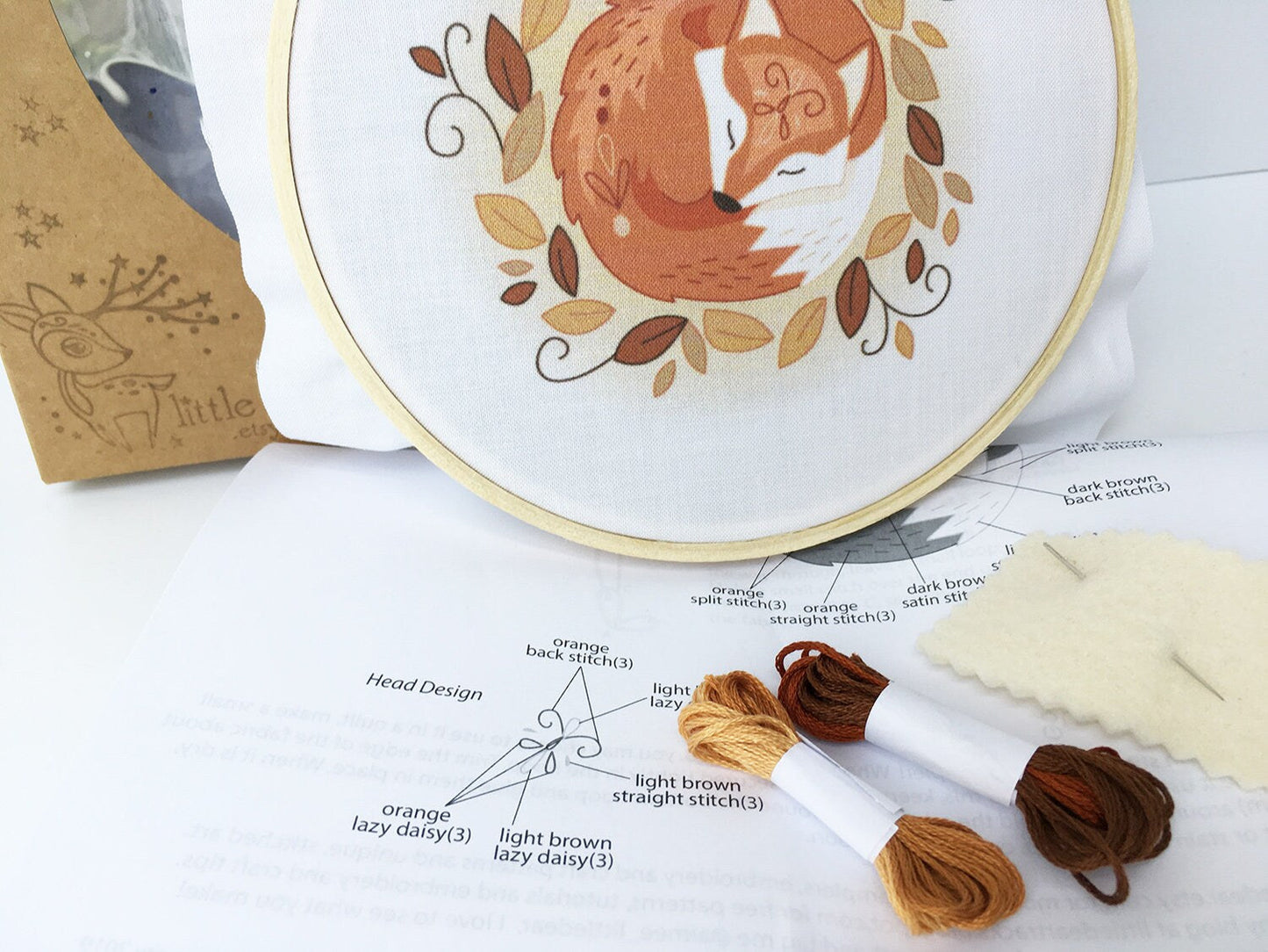 Sleeping Fox Hand Embroidery complete kit