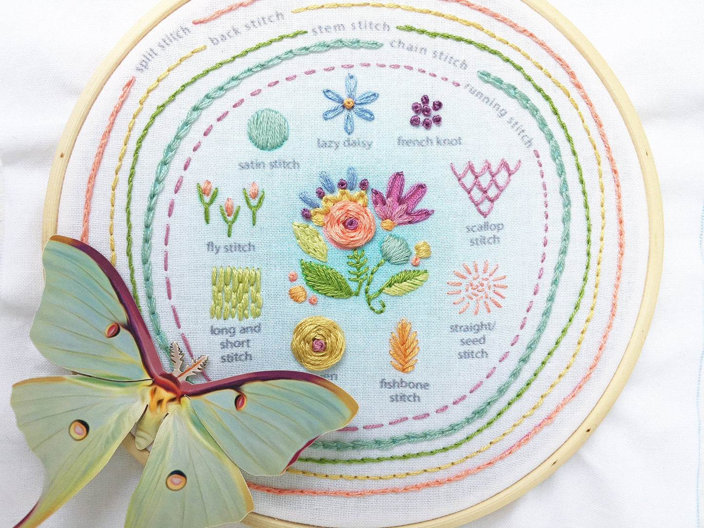 Stitch Sampler Complete Kit, learn Beginner Hand Embroidery