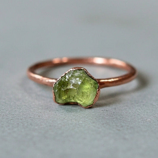 Peridot Copper Ring - Handcrafted Crystal Jewelry For Daily Clarity