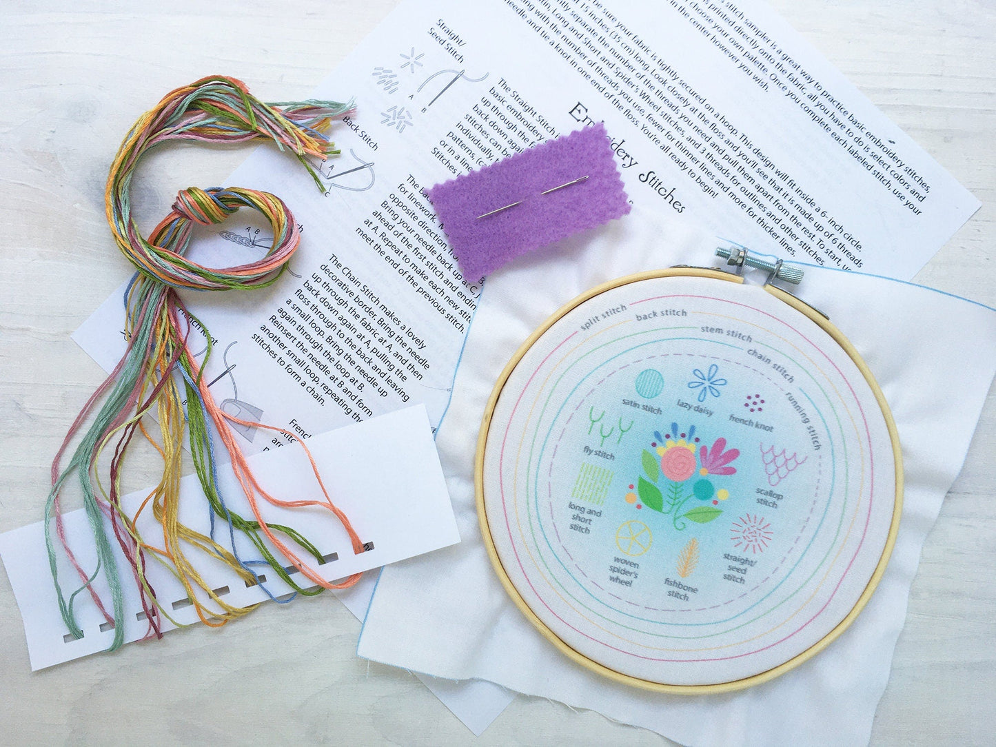 Stitch Sampler Complete Kit, learn Beginner Hand Embroidery