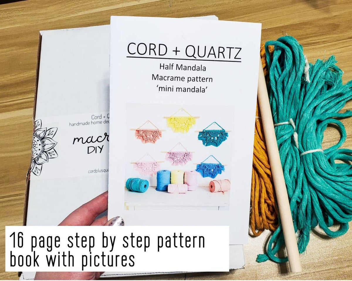 Beginner Macrame DIY craft kit. Mini half mandala