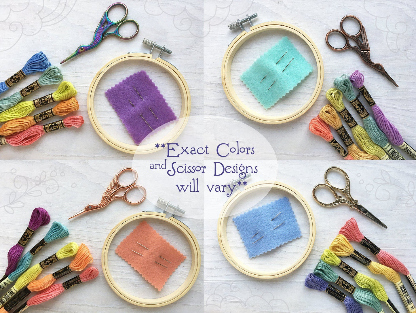 Hand Embroidery Start Up Supply Kit, floss, needles, scissors, hoop