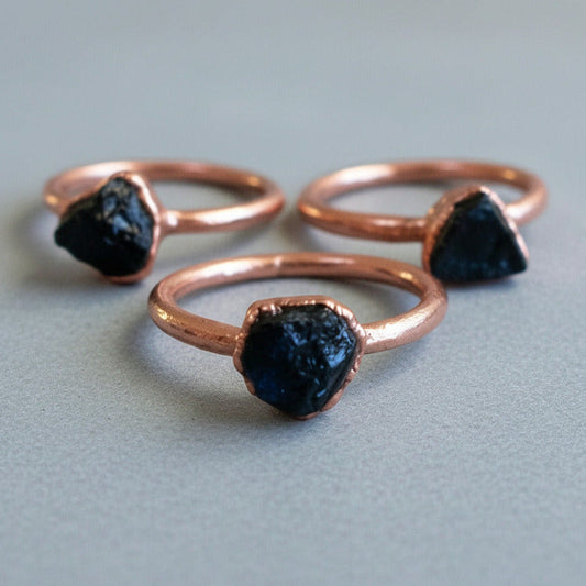 Raw Black Tourmaline Ring - Handcrafted Copper Talisman For Grounding