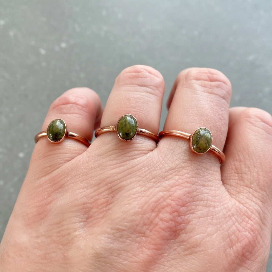 Unakite Copper Ring - Handcrafted Jewelry Talisman for Healing Daily Ritual