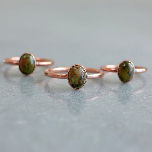 Unakite Copper Ring - Handcrafted Jewelry Talisman for Healing Daily Ritual