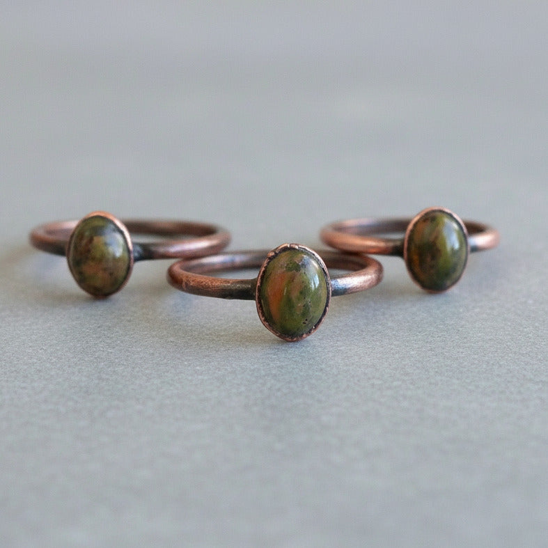 Unakite Copper Ring - Handcrafted Jewelry Talisman for Healing Daily Ritual