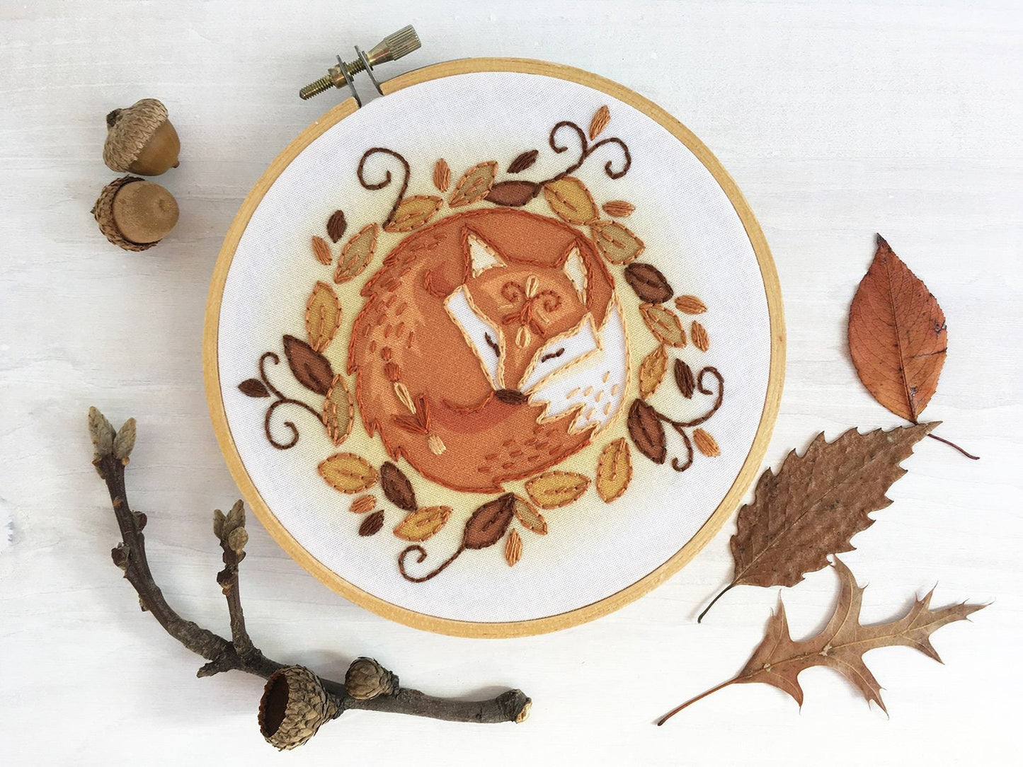 Sleeping Fox Hand Embroidery complete kit