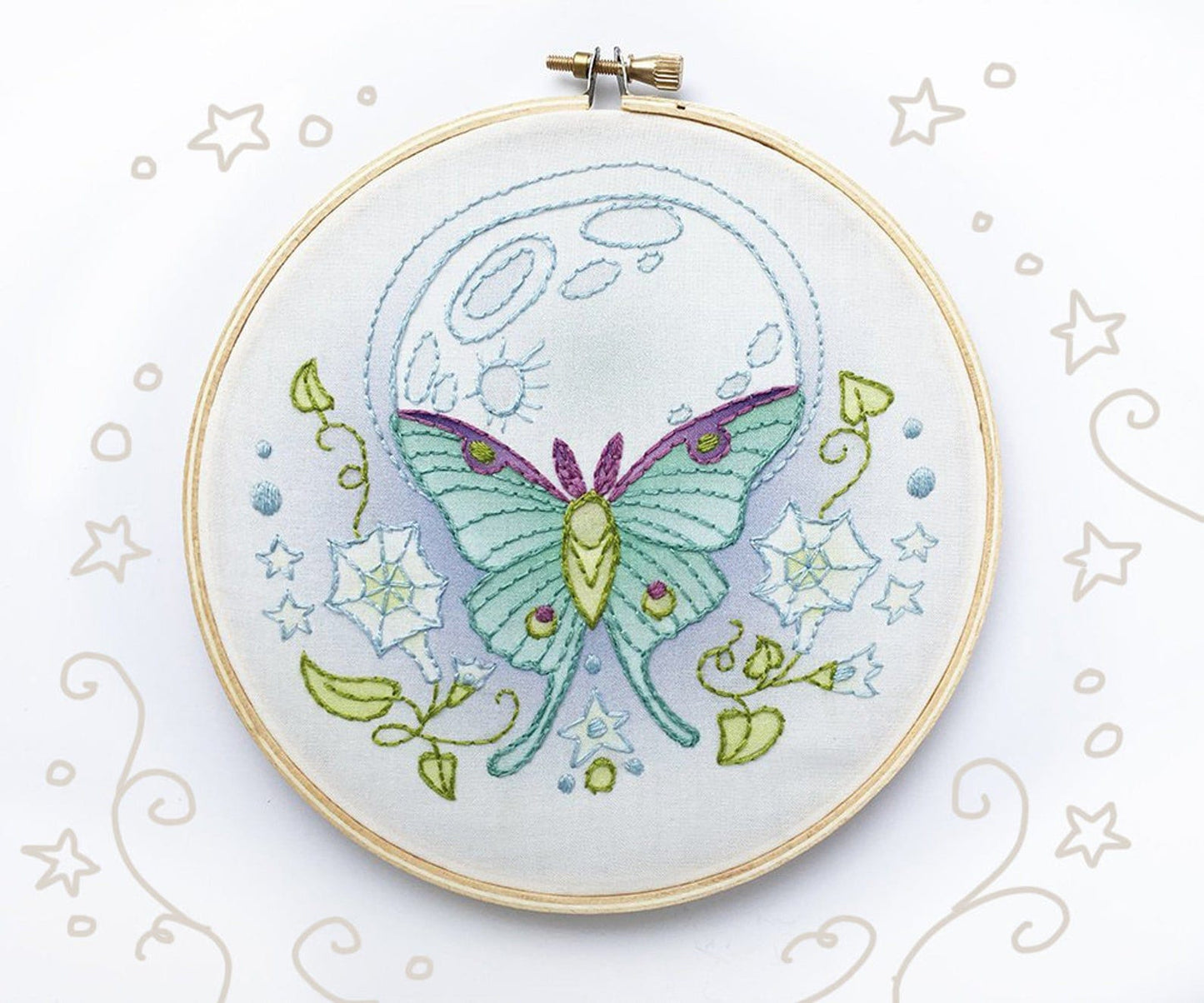 Luna Moth Butterfly Hand Embroidery Kit