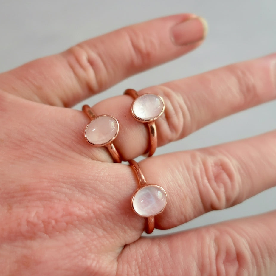 Rose Quartz Ring — Handcrafted Copper Jewelry Talisman For Heart Healing
