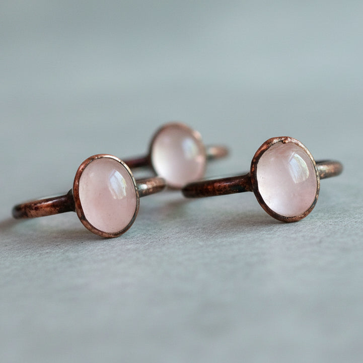 Rose Quartz Ring — Handcrafted Copper Jewelry Talisman For Heart Healing