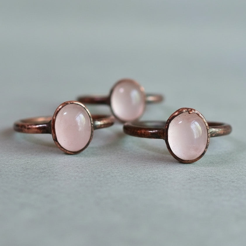 Rose Quartz Ring — Handcrafted Copper Jewelry Talisman For Heart Healing