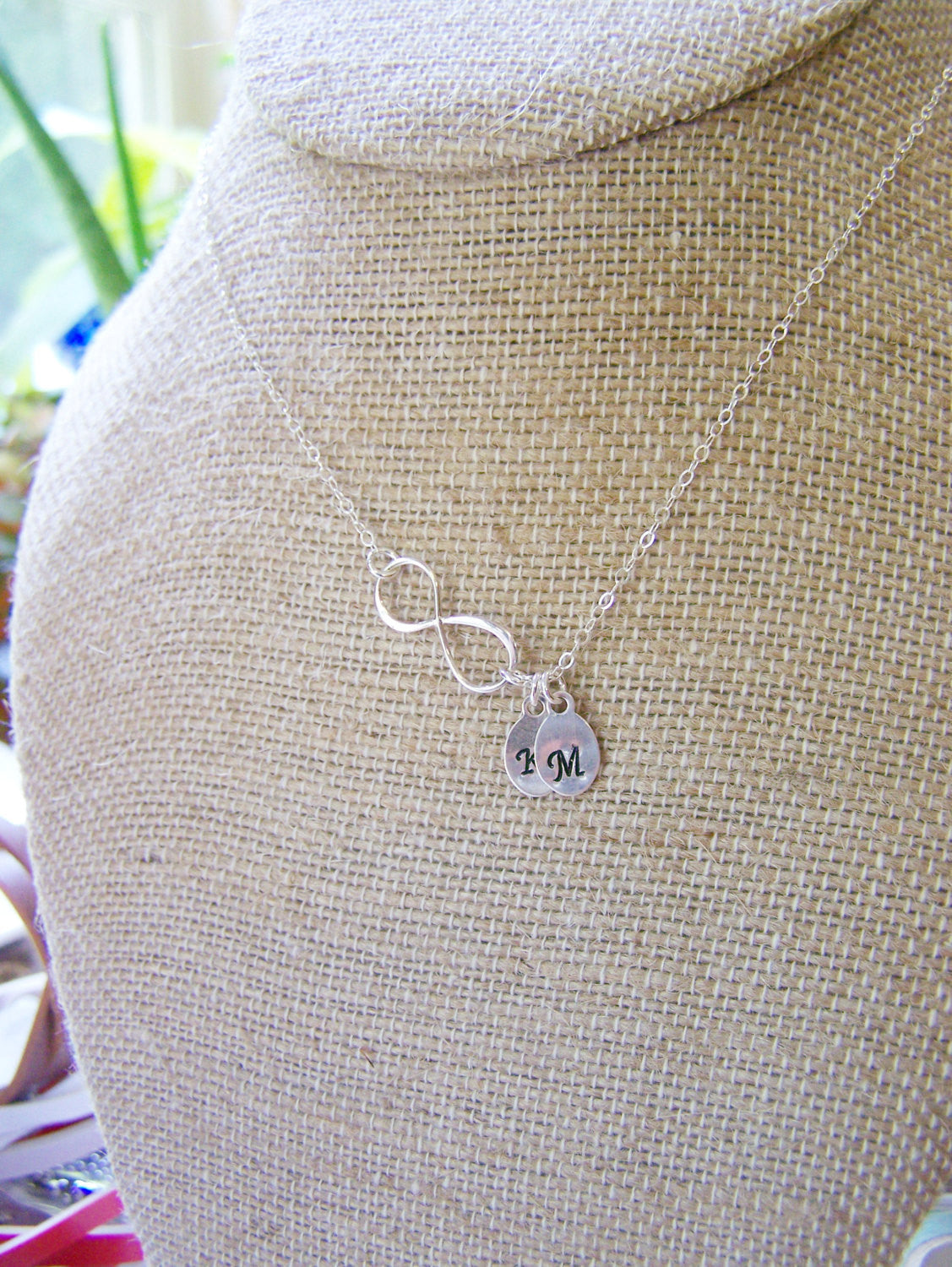 Sterling Silver Infinity Two Initial Hand Stamped Personalized Necklace / Gift for Her