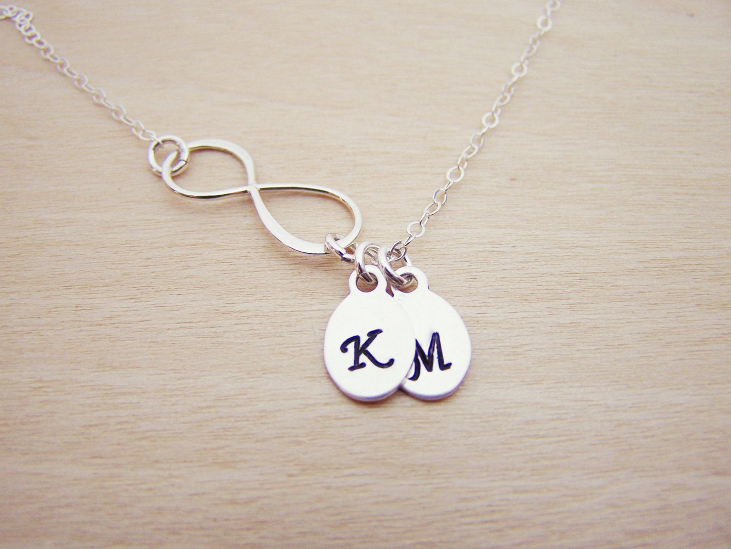 Sterling Silver Infinity Two Initial Hand Stamped Personalized Necklace / Gift for Her