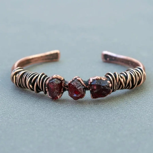 Raw Garnet Copper Cuff | Electroformed Copper Jewelry