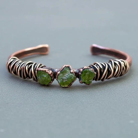 Raw Peridot Copper Cuff | Electroformed Copper Jewelry