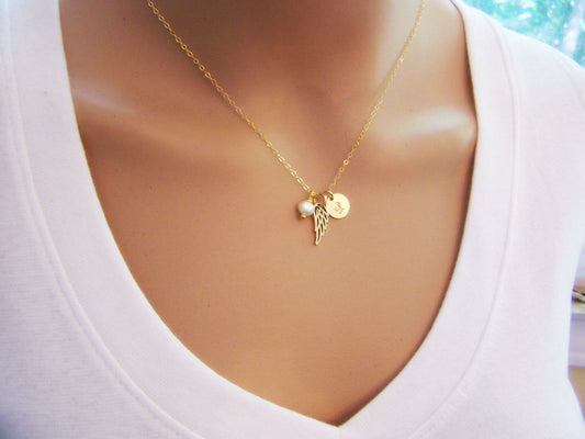 Personalized Angel Wing Necklace - Memorial Necklace - Miscarriage Necklace