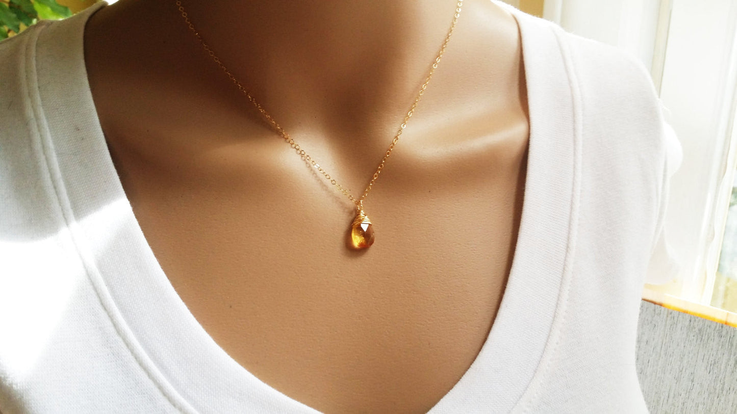Citrine Gemstone - November Birthstone - Sterling Silver Necklace