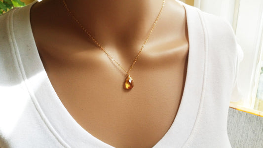 Citrine Gemstone - November Birthstone - Sterling Silver Necklace