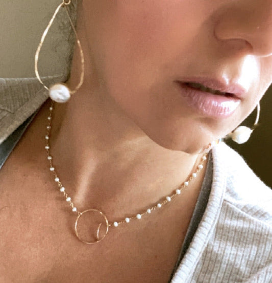 Freshwater pearl wrapped hoops