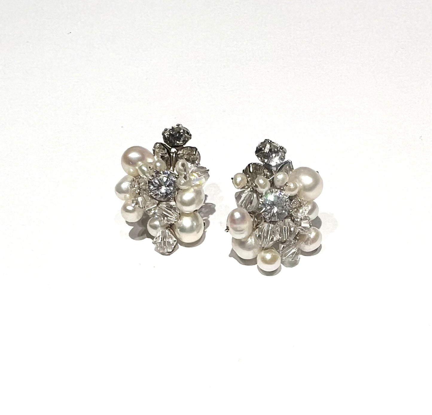 Shannon Pearl and Diamond Cluster Stud Earrings