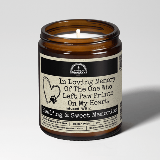 In Loving Memory Of The One Who Left Paw Prints On My Heart | Scent: Oakmoss & Amber | 9oz Family Candle | Malicious Women Co