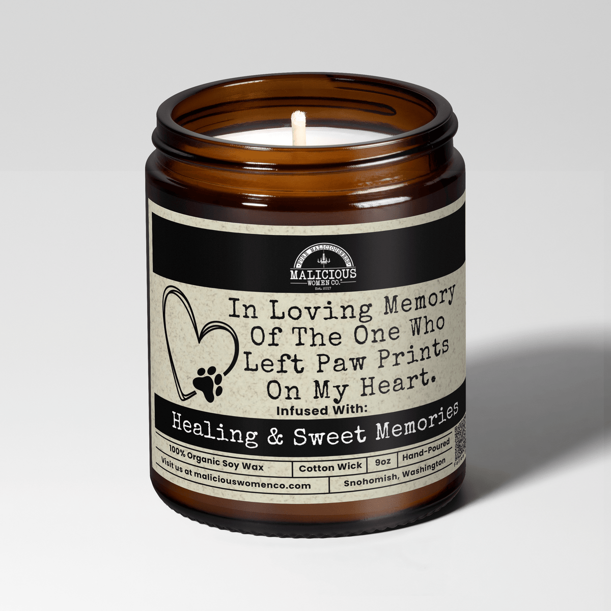 In Loving Memory Of The One Who Left Paw Prints On My Heart | Scent: Oakmoss & Amber | 9oz Family Candle | Malicious Women Co