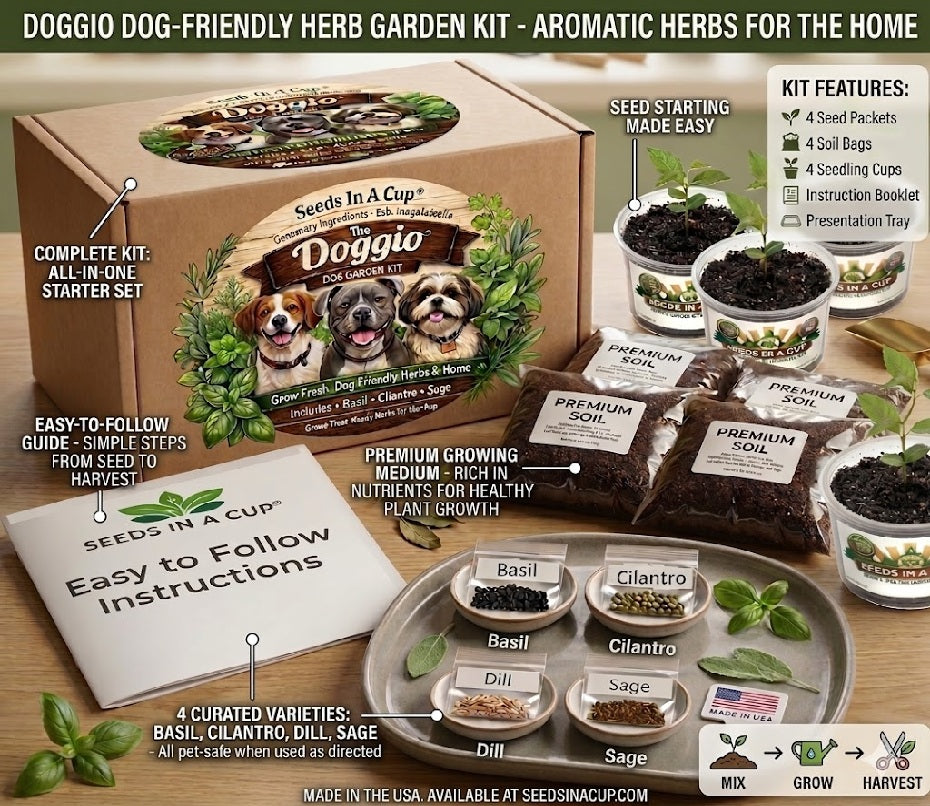 Doggo's Garden (For Dogs) Garden Kit | Basil, Sage, Cilantro & Dill | Seeds In A Cup®