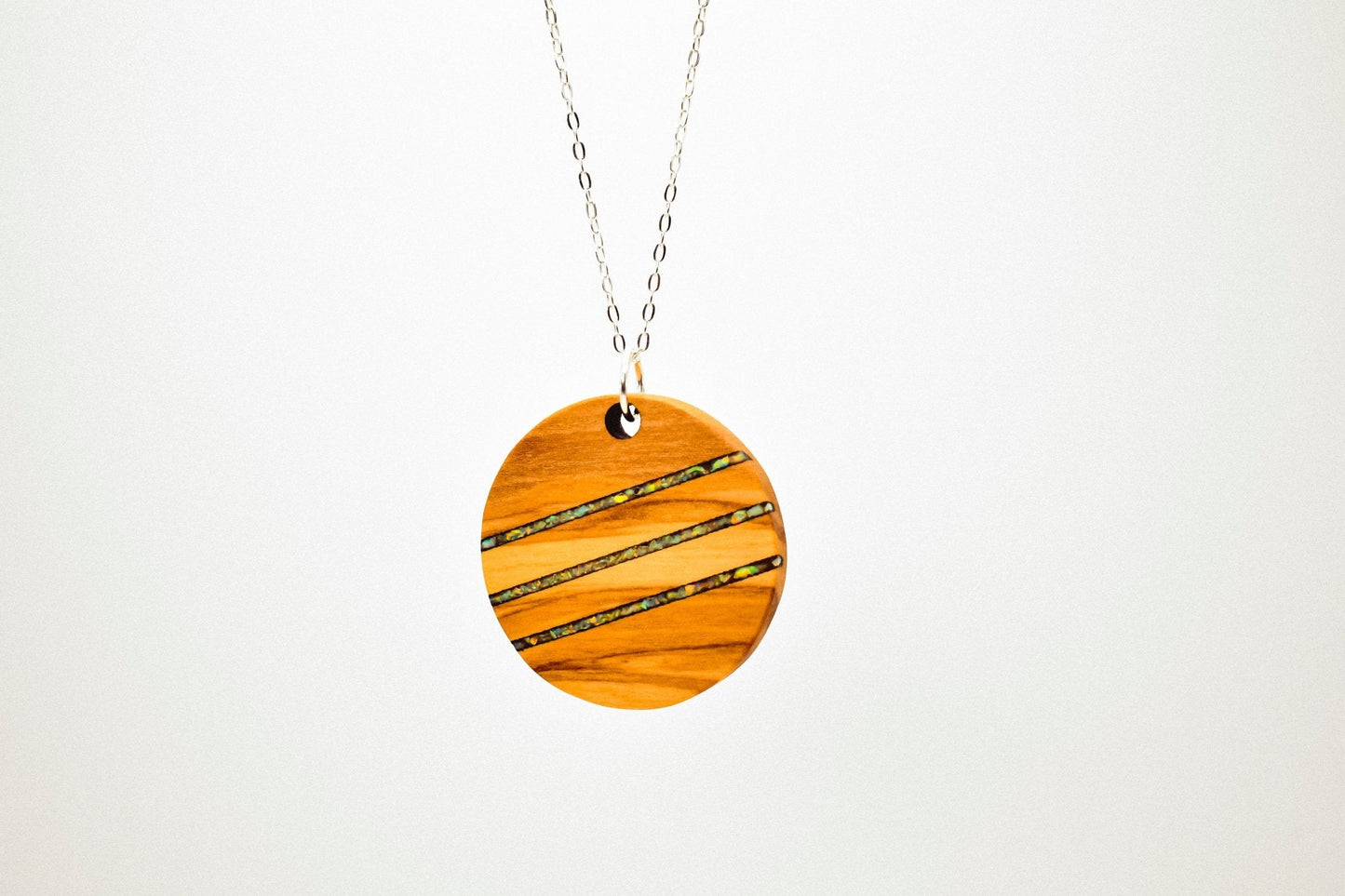 Round Wood & Stone Inlay Pendant