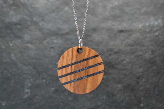 Round Wood & Stone Inlay Pendant