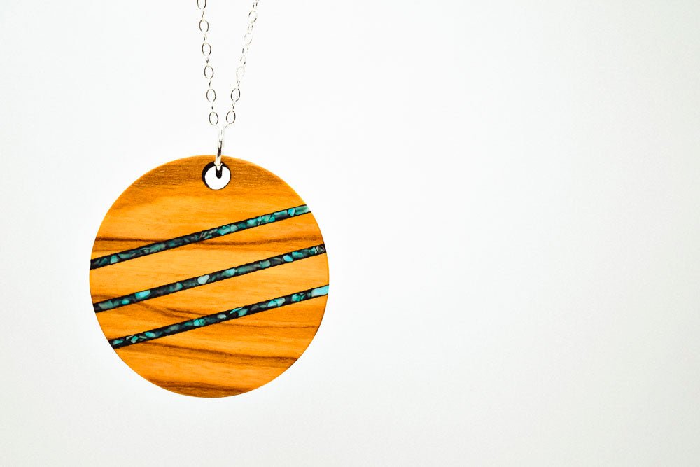 Round Wood & Stone Inlay Pendant