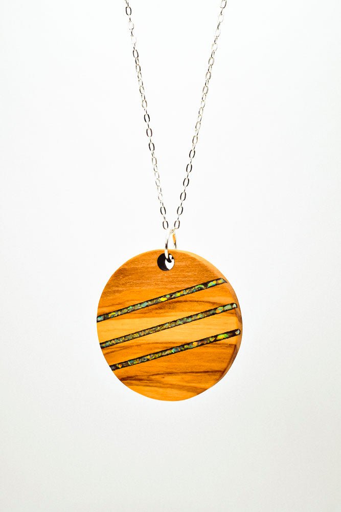 Round Wood & Stone Inlay Pendant